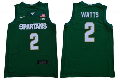 Men Michigan State Spartans NCAA #2 Mark Watts Green Authentic Nike Stitched College Basketball Jersey CB32T15QM